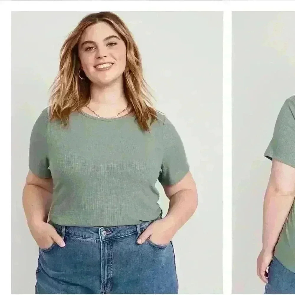 Olive Colored Luxe Ribbed Slub-Knit T-Shirt Old Navy Women's XXL